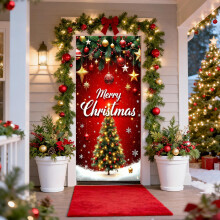 Christmas Door Cover Santa Pattern Elastic Fabric 35x72 Inch