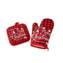 Kitchen Mitts and Mat Set Christmas Baking Insulated Gloves