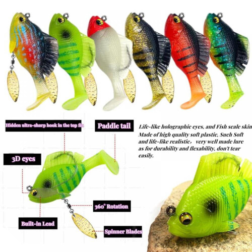 Pre-Rigged Jig Head Soft Lures with Paddle Tail 6 pcs 2