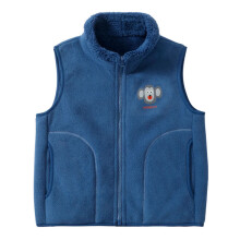 Royal Blue Wool Cardigan Vest for Kids, Fleece-Lined, 12-13