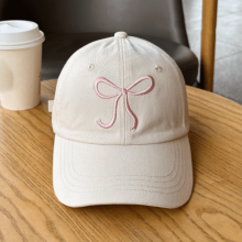 Pink Baseball Cap with Embroidered Bow Design for Women and