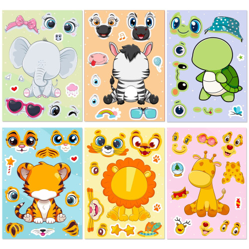Animal Face Swap Stickers 30 PCS 6 Sheets Pack 2