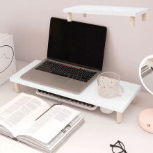 Wood Monitor Stand Riser Adjustable Ergonomic White