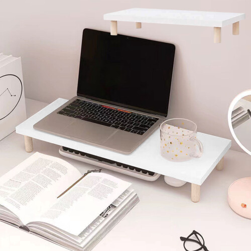 Wood Monitor Stand Riser Adjustable Ergonomic White