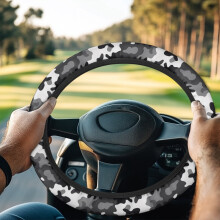 Golf Cart Steering Wheel Cover Camo Gray White Universal Fit