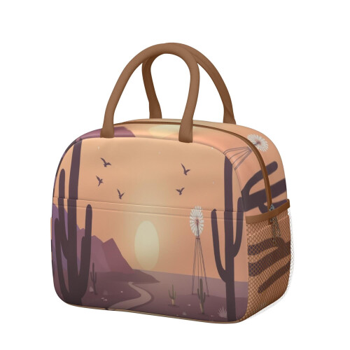 Lunch Bag Women Zipper Closure Leakproof Cactus Design 1