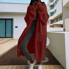 Women's Solid Acrylic Knit Cardigan Long Sleeve Mid-Length