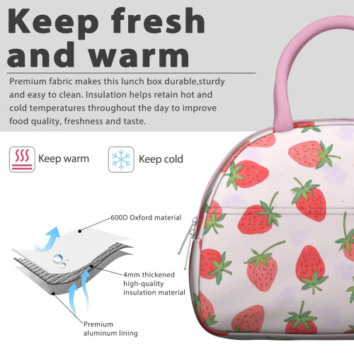 Strawberry Insulated Lunch Tote Large Capacity Leakproof 2