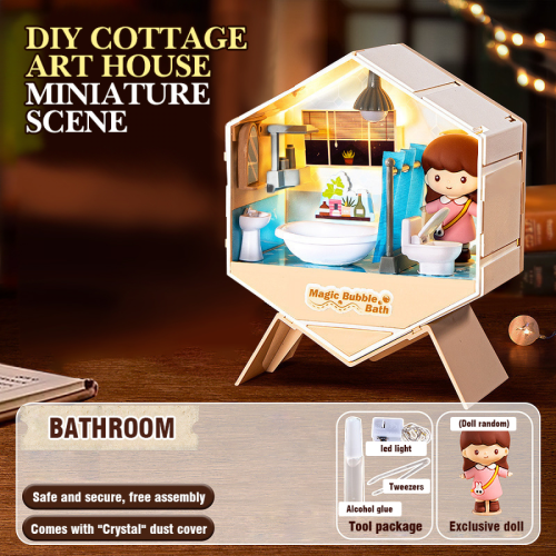 Mini Doll House Building Kit with Lights, Bathroom Theme