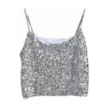 Girls Shiny Sequined Strap Tank Top Silver 6-7 Years
