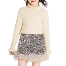 Girls Velvet Trim Tutu Skirt Grey A-Line Casual Party Skirt