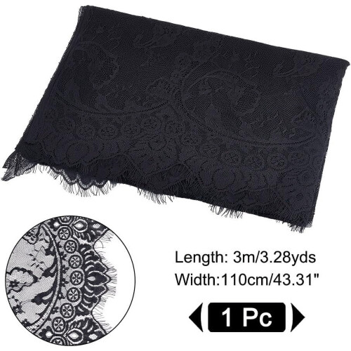 Black Floral Polyester Lace Fabric 3.3 Yards 44 Inch Wide 1