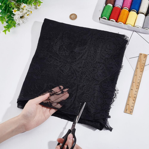 Black Floral Polyester Lace Fabric 3.3 Yards 44 Inch Wide 2
