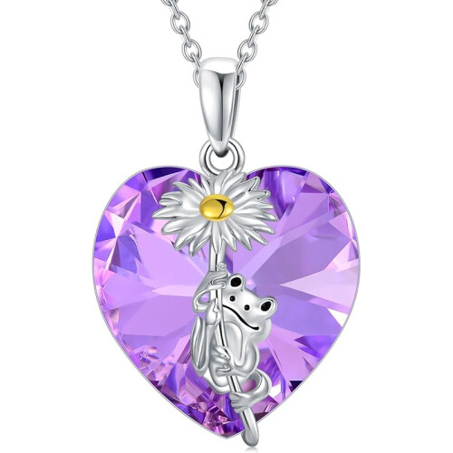 Frog Necklace in 925 Sterling Silver with Birthstone Crystal
