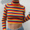 Women's Turtleneck Sweater Long Sleeve Rainbow Stripes Crop 4