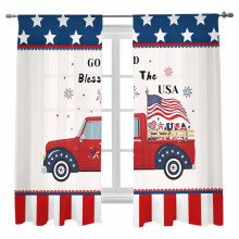 Sheer Curtains Red Truck USA Flag Design 52x63 Inch Voile