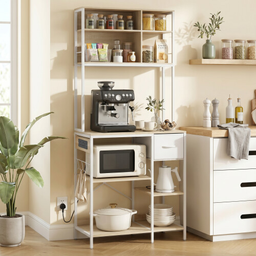 Homcom HOMCOM Kitchen Bakers Rack, Microwave Stand with Storage Shelves and 6 Hooks