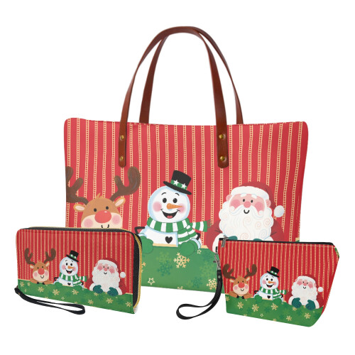 PU Leather Top Handle Satchel Set with Makeup Pouch and