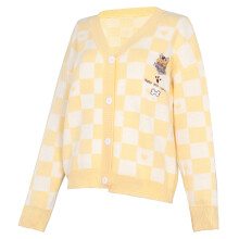Pom Pom Purin Cardigan Sweater Women Yellow Long Sleeve