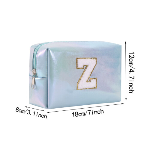 Blue Embroidered Cosmetic Travel Bag with Alphabet Design 2