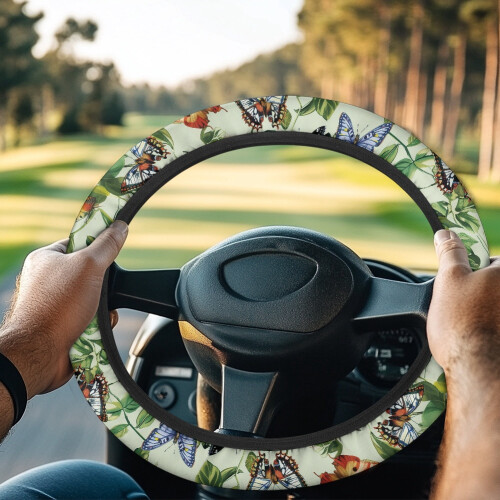 Butterfly Golf Cart Steering Wheel Cover Green Leaf