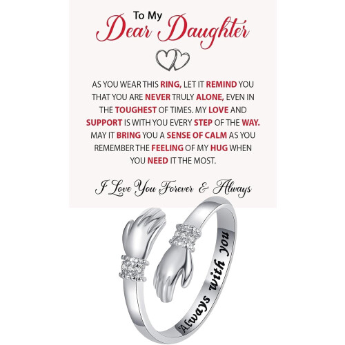 Stainless Steel Adjustable Hug Ring Engraved Always With