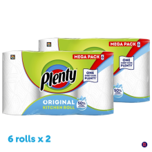 Plenty Kitchen Towel Mega Pack White - 12 Kitchen Rolls