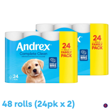 Andrex Complete Clean Toilet Paper - 48 Toilet Rolls (2 x 24 Rolls)