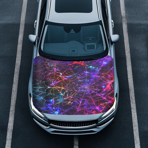 Polyester Neon Cobweb Car Hood Cover Waterproof Universal