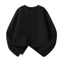 Black Boy's Boat Neck Long Sleeve Loose Top