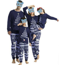 Family Matching Pajama Set Blue Letter Print Top Plaid