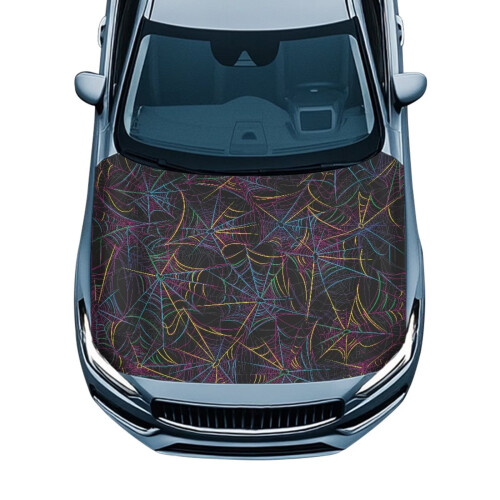 Stretchable colorful cobweb car hood cover universal fit