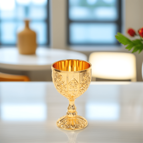 Vintage Golden Brass Wine Goblet Medieval Design 1 Piece