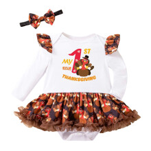 Turkey Print Long Sleeve Bodysuit for Baby Girls 9-12 Months