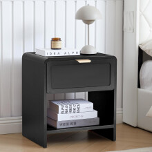 Mid-Century Modern Nightstand with Charging Station Black