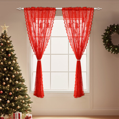 Sheer Lace Christmas Curtains with Snowflake Embroidery 1