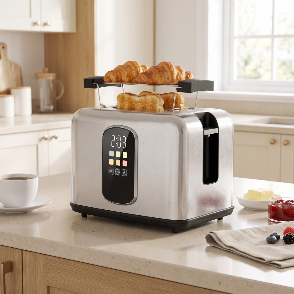 Homcom 2 Slice Toaster With Touch Screen, Led Countdown, 6 Browning Levels