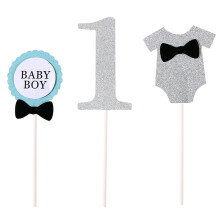 Baby Boy 1st Birthday Cake Topper Silver