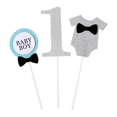 Baby Boy 1st Birthday Cake Topper Silver 1