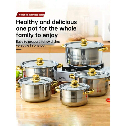 Stainless Steel Cookware Set 10 pcs with Dual Handles