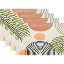 Boho Sunset Leaf Stripe Placemats Linen 4 Pcs