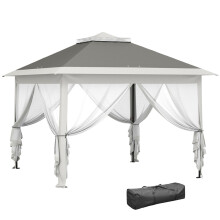 Pop Up Canopy Tent with Double Roof, Zipped Mesh Sidewalls, Carrying Bag, Height Adjustable for Patio Garden, Dark Grey