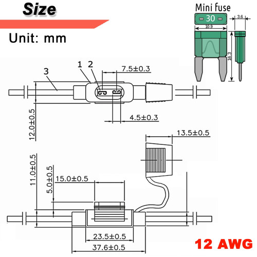 5 Pack 12AWG APM Mini Type 30A Inline Blade Fuse Holder 1