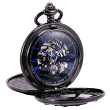 Mechanical Pocket Watch Antique Skeleton Black Double