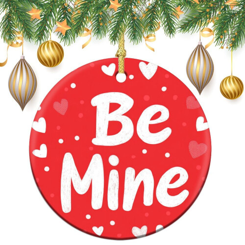 Ceramic Heart Ornament Red White Be Mine 3 inch