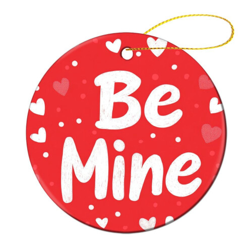 Ceramic Heart Ornament Red White Be Mine 3 inch 2