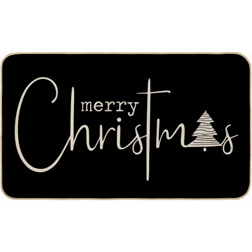 Merry Christmas Tree Doormat Black 17x29 inch