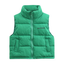 Lime Green Kids Puffer Vest Sleeveless Collared Zip-Up