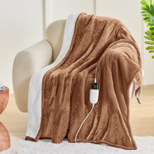 Heated Blanket Flannel Sherpa 50x60 in 10 Heat Levels Brown