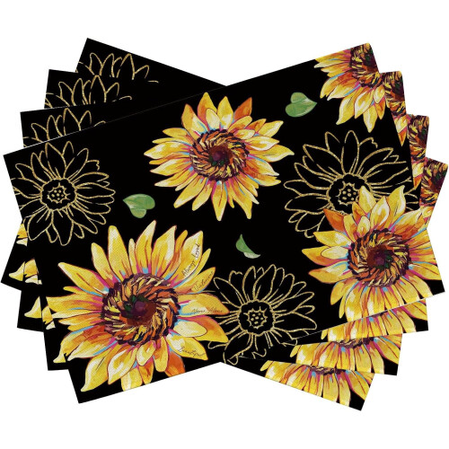 Sunflower Placemats Linen Rustic 4 Pcs